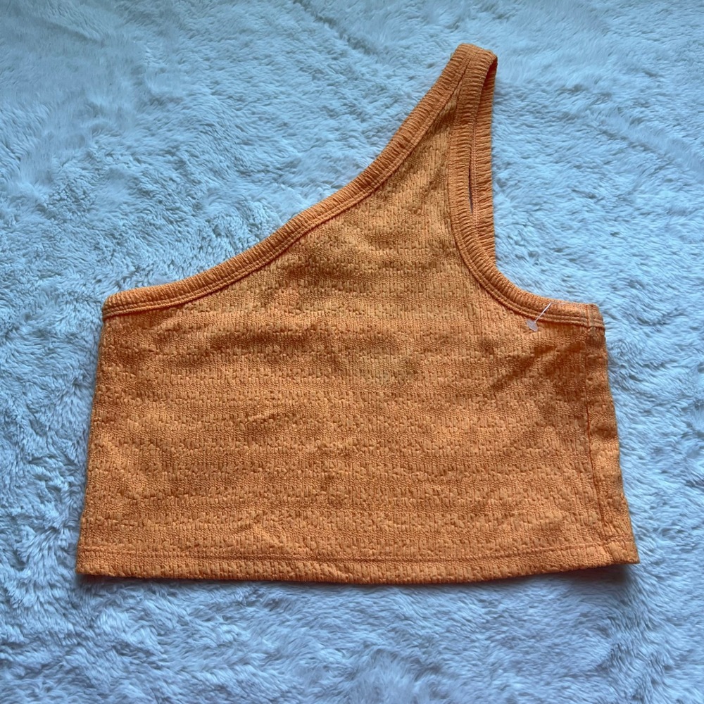 American Eagle Womens Orange One Shoulder Textured Knit Crop Top Size Large Boho